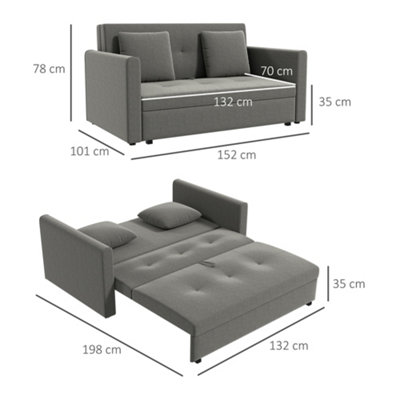 Convertible 2 Seater Sofa Bed with 2 Cushions Storage for Living Room Light Grey