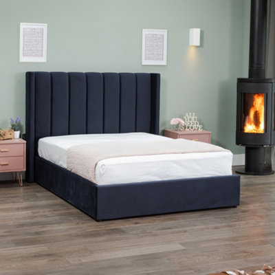 Conway 135cm Velvet Ottoman Bed Frame - Blue