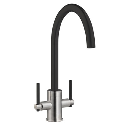 Cookology LIVORNO Mixer Tap for Kitchen with Twin Lever - Brushed Black