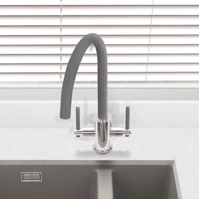 Cookology LIVORNO Mixer Tap for Kitchen with Twin Lever - Brushed Graphite Grey