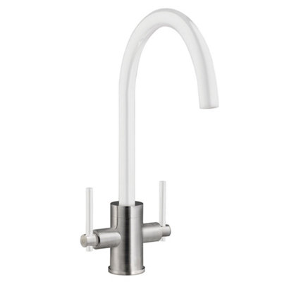 Cookology LIVORNO Mixer Tap for Kitchen with Twin Lever - Brushed White