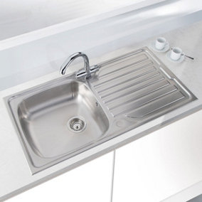 Cookology MASSA Single Bowl Inset Reversible Kitchen Sink with Draining Board - Stainless Steel