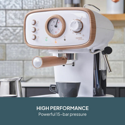 Cooks Professional 15-Bar Retro Espresso Coffee Machine with Steam Wand ...