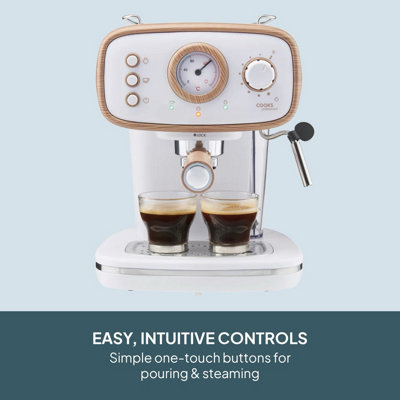Cooks Professional 15-Bar Retro Espresso Coffee Machine with Steam Wand ...