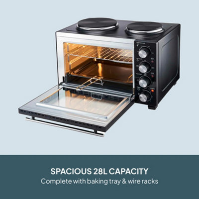 Cooks Professional 28L Mini Oven with 2 Hobs - Electric Countertop ...