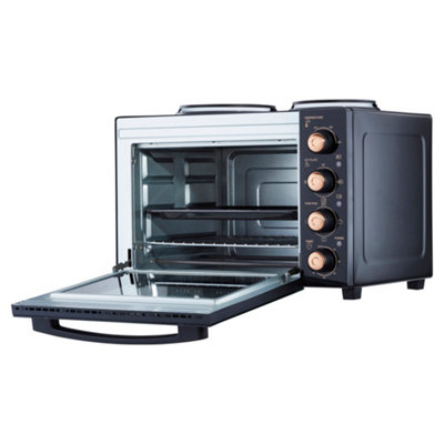Cooks Professional 34L Mini Oven Grill With 2 Hobs Tabletop Counter Multi Function Cooker Black & Copper