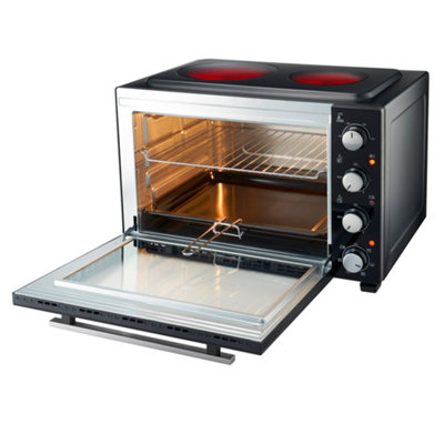 Cooks Professional 48L Mini Oven Hob Cooker Grill With Electric Hob Double Hotplate Tabletop Black