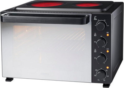 Cooks Professional 48l Mini Oven with Ceramic Hobs Energy Efficient Electric Countertop Cooker with Two Hobs & Wire Rack  Black