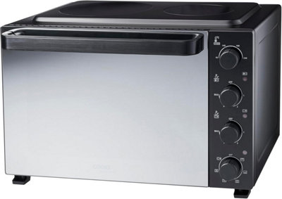 Cooks Professional 48l Mini Oven with Ceramic Hobs Energy Efficient Electric Countertop Cooker with Two Hobs & Wire Rack  Black