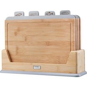 Cooks Professional Bamboo Index Chopping Boards Set of 4 Grey Tabs