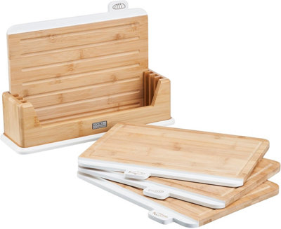 Cooks Professional Bamboo Index Chopping Boards Set of 4 White Tabs