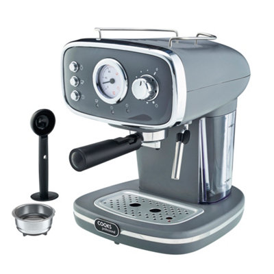 Cooks Professional Coffee Machine Espresso Maker Caffé Barista Pro 15-Bar Pump Frothing Wand Cappuccino Latte Grey