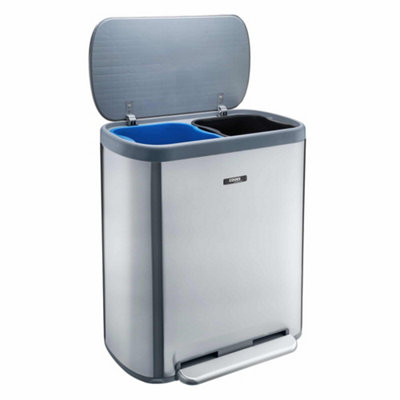 Cooks Professional Dual Recycle Kitchen Pedal Waste Bin 60L Silver