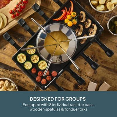 Cooks Professional Electric 2-in-1 Raclette Grill and Fondue Set with ...