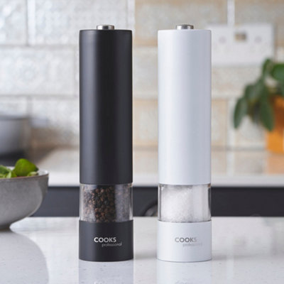 Cooks Professional Electric Salt and Pepper Mill Set with Bamboo Stand ...