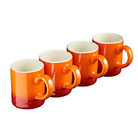 Cooks Professional Espresso Coffee Cups Mugs Stoneware 90ml Orange  - Set of 4 Cups