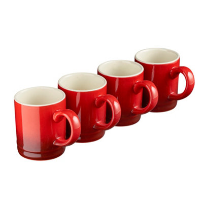 Cooks Professional Espresso Coffee Cups Mugs Stoneware 90ml Red - Set of 4 Cups