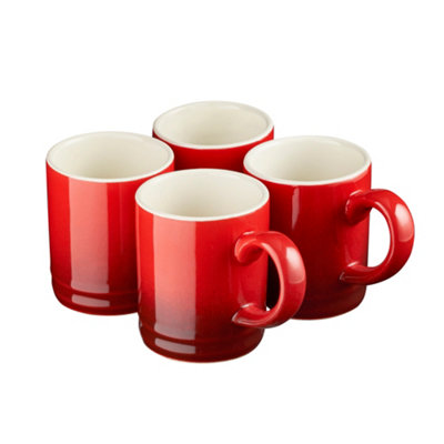 Cooks Professional Espresso Coffee Cups Mugs Stoneware 90ml Red - Set of 4 Cups