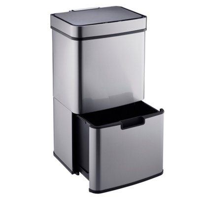 Cooks Professional Kitchen Rubbish Recycling Bin 75L 4 Waste Compartment Hands-Free Sensor Silver