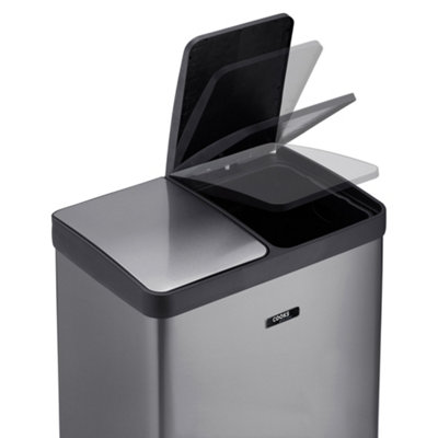 Cooks Professional Kitchen Rubbish Recycling Pedal Bin 60L 2 Waste Compartment Hands-Free Grey