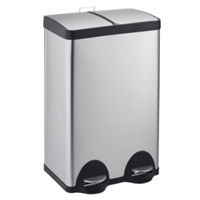 Cooks Professional Kitchen Rubbish Recycling Pedal Bin 60L 2 Waste Compartment Hands-Free Silver
