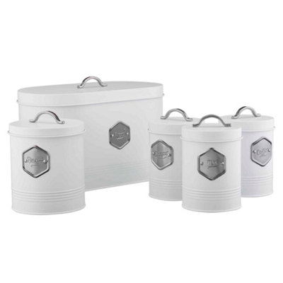 5-Piece Kitchen Canister Set - Bread Bin, Sugar, Tea, Coffee Storage | Black Metal