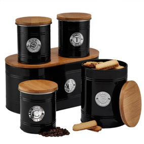 Cooks Professional Kitchen Storage Set 5 Piece with Bamboo Lids   Black