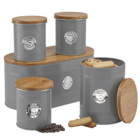 Cooks Professional Kitchen Storage Set 5 Piece with Bamboo Lids   Grey