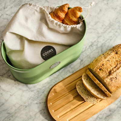 Cooks Professional Ribbed Bread Bin with Linen Bag & 2-in-1