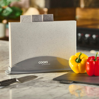 Cooks Professional Set of 4 Index Chopping Boards with Stand & Tabs ...