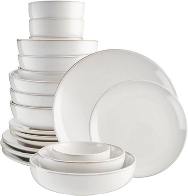 Cooks Professional Stoneware Dinner Set Nordic Kitchen Crockery Plate Bowl Mug Dish 20 Piece White