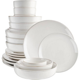Cooks Professional Stoneware Dinner Set Nordic Kitchen Crockery Plate Bowl Mug Dish 20 Piece White
