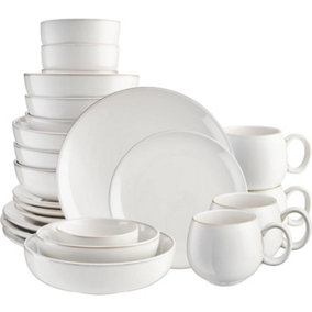 Cooks Professional Stoneware Dinner Set Nordic Kitchen Crockery Plate Bowl Mug Dish 24 Piece White