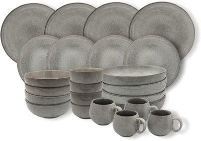 Cooks Professional Stoneware Dinner Set Nordic Kitchen Crockery Plate Bowl Mug Dishes 24 Piece Grey