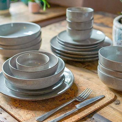 Cooks Professional Stoneware Dinner Set Nordic Kitchen Crockery Plate Bowl Mug Dishes 24 Piece Grey