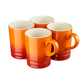 Cooks Professional Stoneware Mugs Cups Tea Coffee Hot Chocolate 320ml Orange Set of 4 Mugs