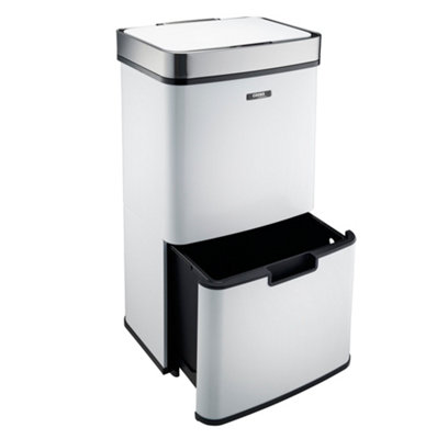 Cooks Professonal Recycling Sensor Bin 3 Compartments plus Food Caddy, 75 Litre Capacity & Stainless Steel body  White and Silver