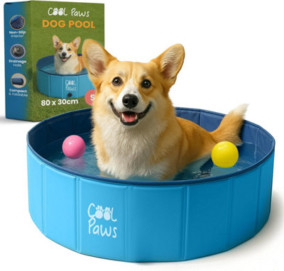 COOL PAWS Collapsible Dog Pool 80x30cm Foldable Paddling Pool for Kids for Dogs Cats Leakproof Dog Bath Tub for Indoor Outdoor