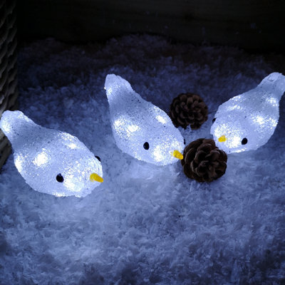 Cool White LED Robin Christmas Birds Decorations Light Up Acrylic ...