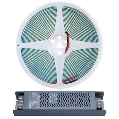 Cool White LED Tape Strip Light 10 Metres 24V Continuous COB Illumination IP20 with Driver