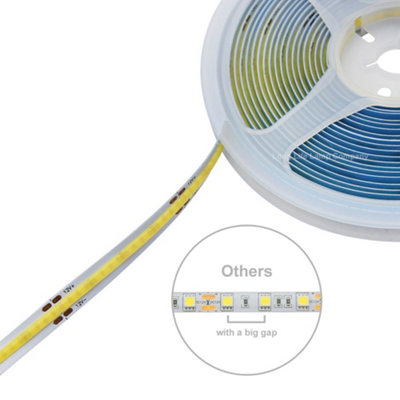Cool White LED Tape Strip Light Continuous COB Illumination 5 Metres 12v with Driver