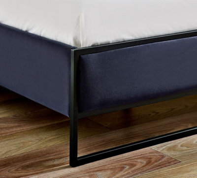 Cooper Navy Blue Velvet and Black Metal Bed Frame - 5ft King Size
