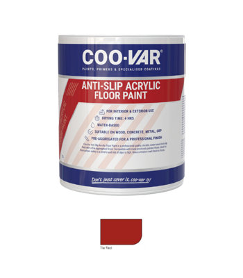 CooVar Anti Slip Acrylic Floor Paint - Red - 5 Litre