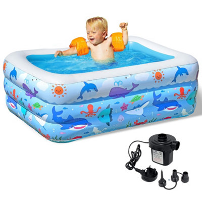 COOZi Paddling Pool 1.4M Small Inflatable Pool for Kids, Toddlers & Babies with AC Pump, Easy to Use Durable Outdoor Rectangular