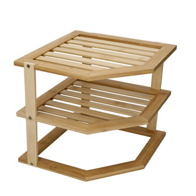 Copco 3-Tier Bamboo Plate Organiser and Corner Shelf