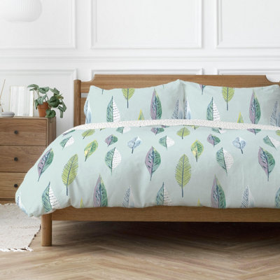 Copenhagen Home Flynn Duvet Cover Set Scandi Leaf Design Duck Egg