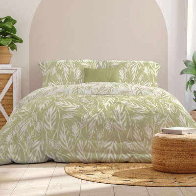 Copenhagen Home Laura Duvet Cover Set Scandi Leaf Design Green