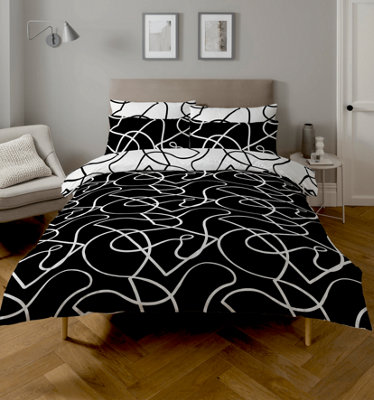 Copenhagen Home Pablo Reversible Superking Duvet Cover Set with Pillowcases - Monochrome