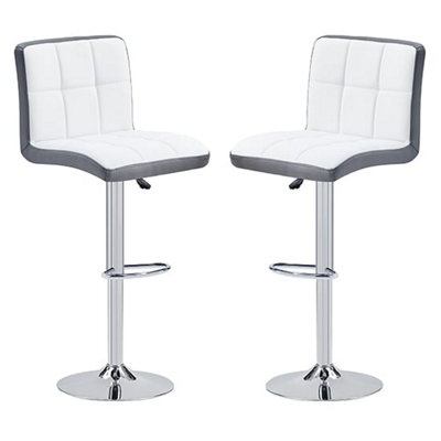 Copez White And Grey Faux Leather Bar Stools In Pair