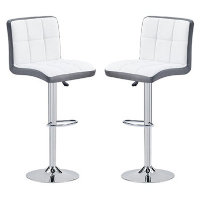 Copez White And Grey Faux Leather Bar Stools In Pair